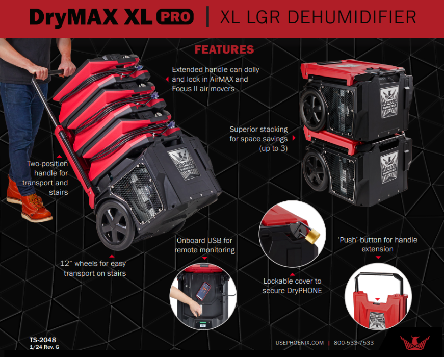 Phoenix DryMAX XL Pro Dehumidifier – 125 PPD, Bluetooth, Two-Position Handle