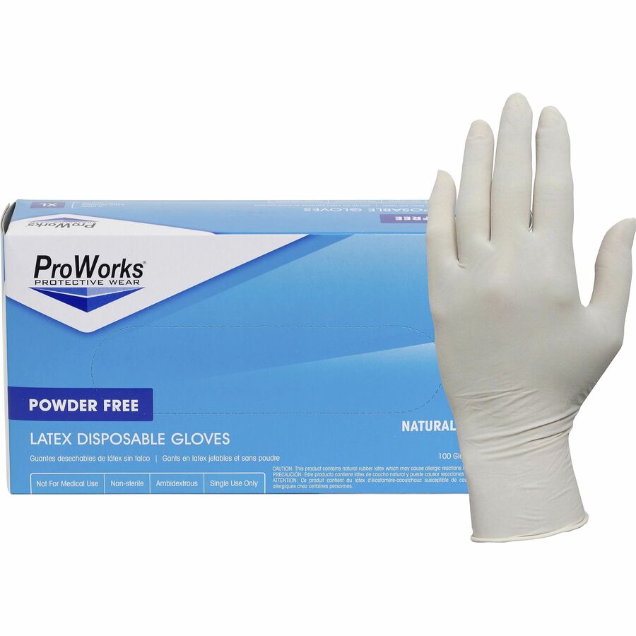 ProWorks Latex 5Mil Powder-Free Gloves White S (Case of 10 Boxes)