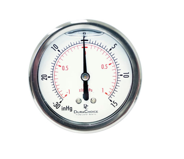 DuraChoice PB254B-V15 Oil Filled Vacuum Gauge, 2-1/2" Dial, 1/4" NPT, -30HG-15 PSI