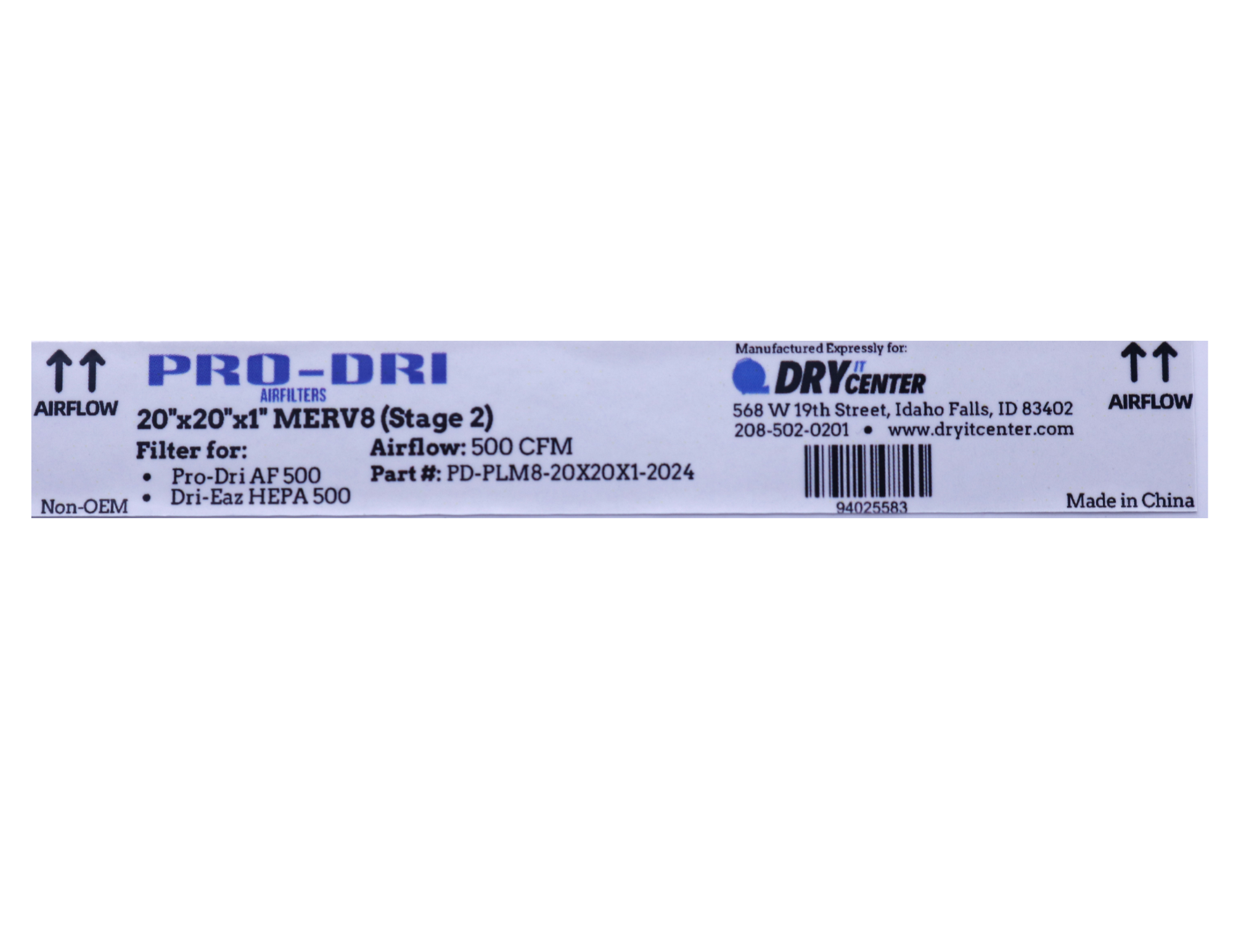 Pro Dri MERV8 20x20x1 Pleated Air Filter – High-Capacity Filtration