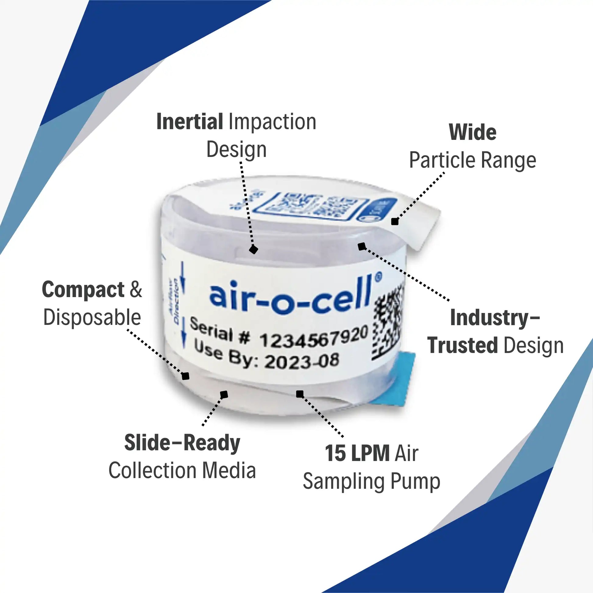 air-o-cell cassette features diagram showing airflow ports and adhesive slide placement
