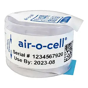 front view of air-o-cell mold spore sampling cassette with labeled airflow direction
