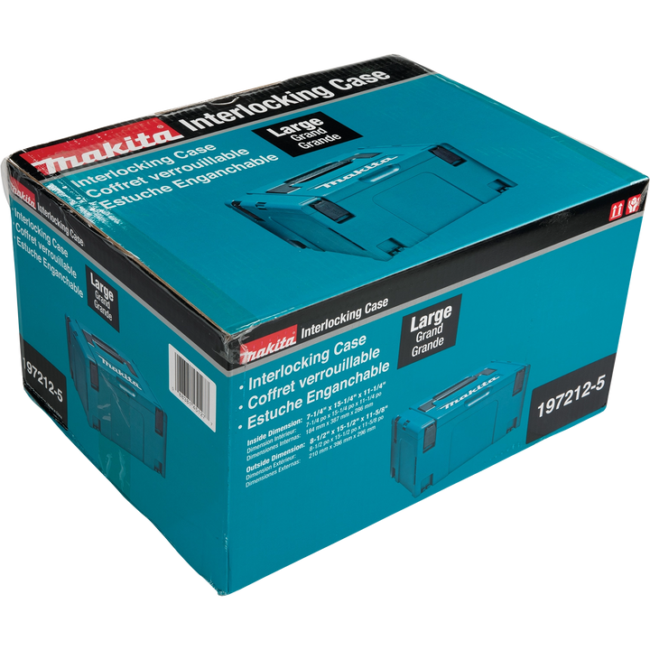 angled view of makita interlocking case showing dimensions and contours
