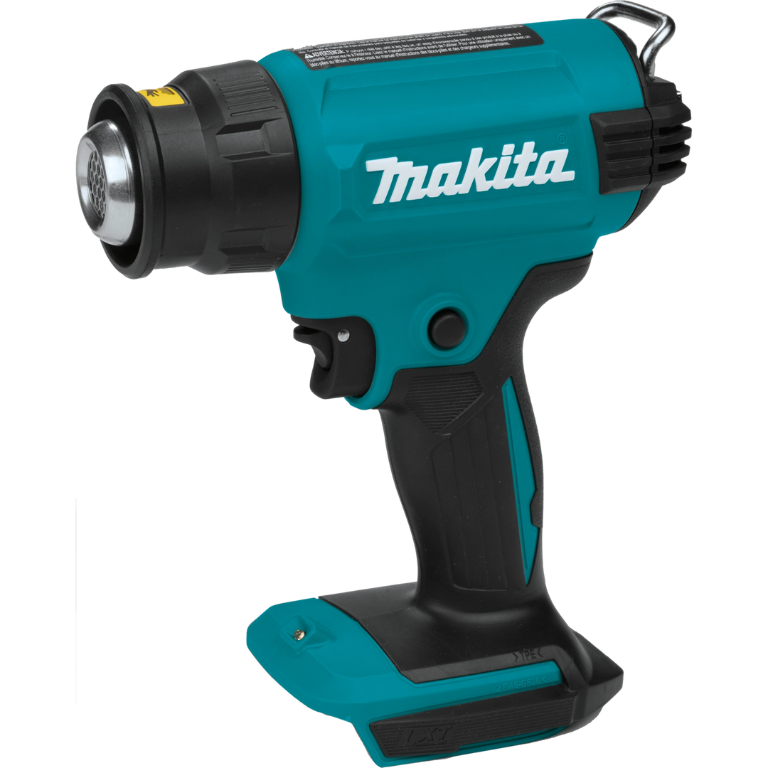 angled view of makita cordless heat gun showing ergonomic grip and compact design
