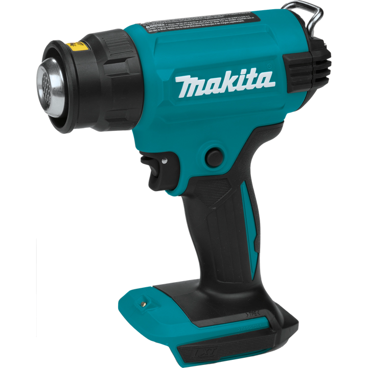 angled view of makita cordless heat gun showing ergonomic grip and compact design
