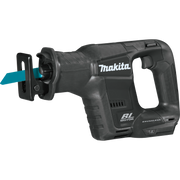 angled view of makita xrj07zb compact recipro saw showing ergonomic handle and short body
