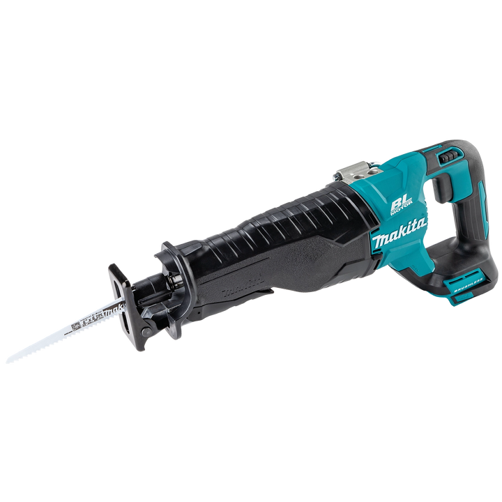 angled view of makita 18v lxt reciprocating saw highlighting compact design
