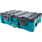 Angled view of MAKTRAK tool box with dual-hinged lid open
