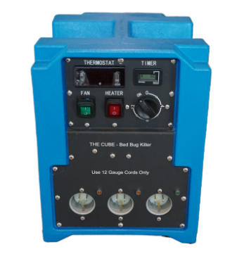 Rear view of ASD Cube Heater with full visibility of air vents and control layout
