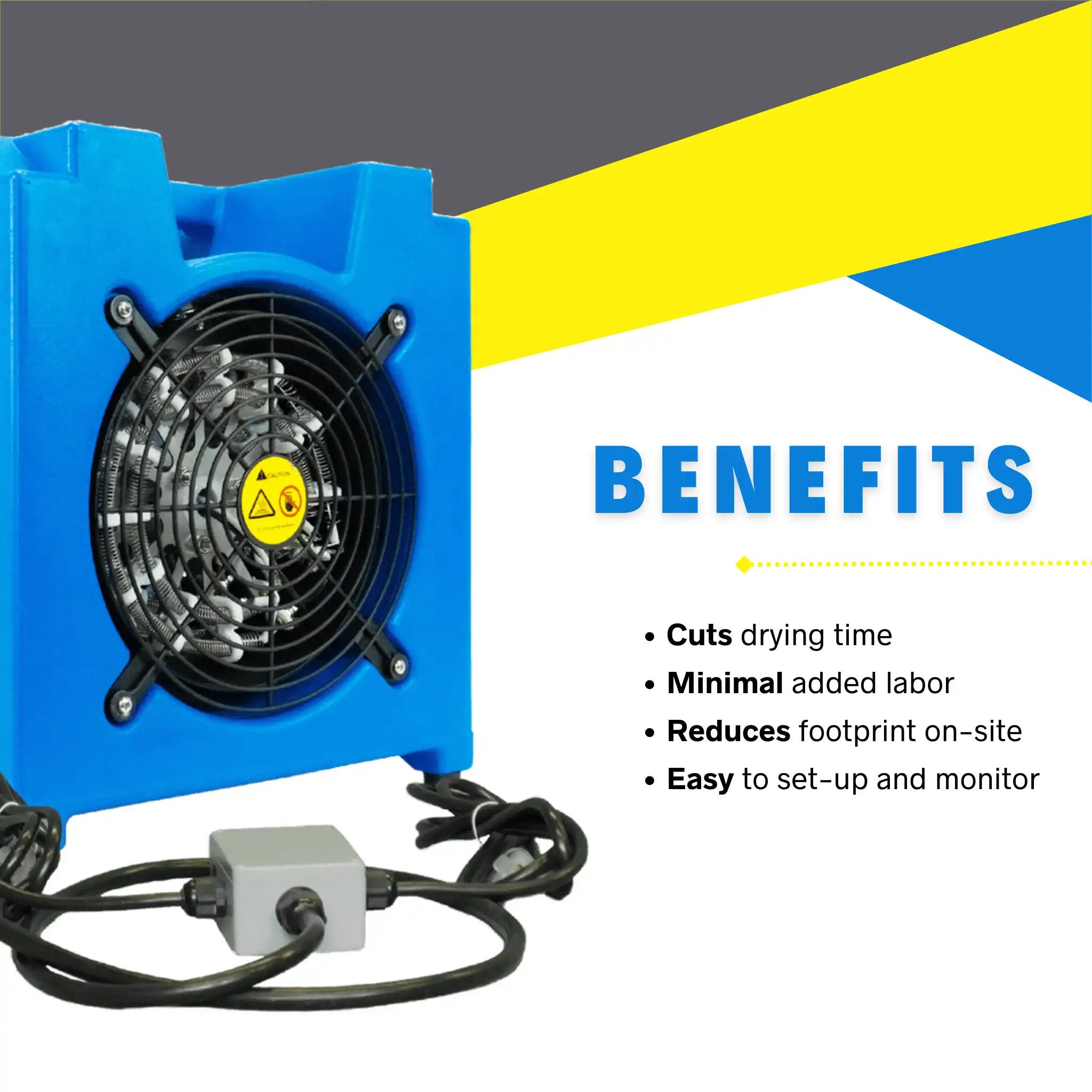 Visual chart or text graphic showing ASD Cube Heater drying speed, heat coverage, and energy efficiency
