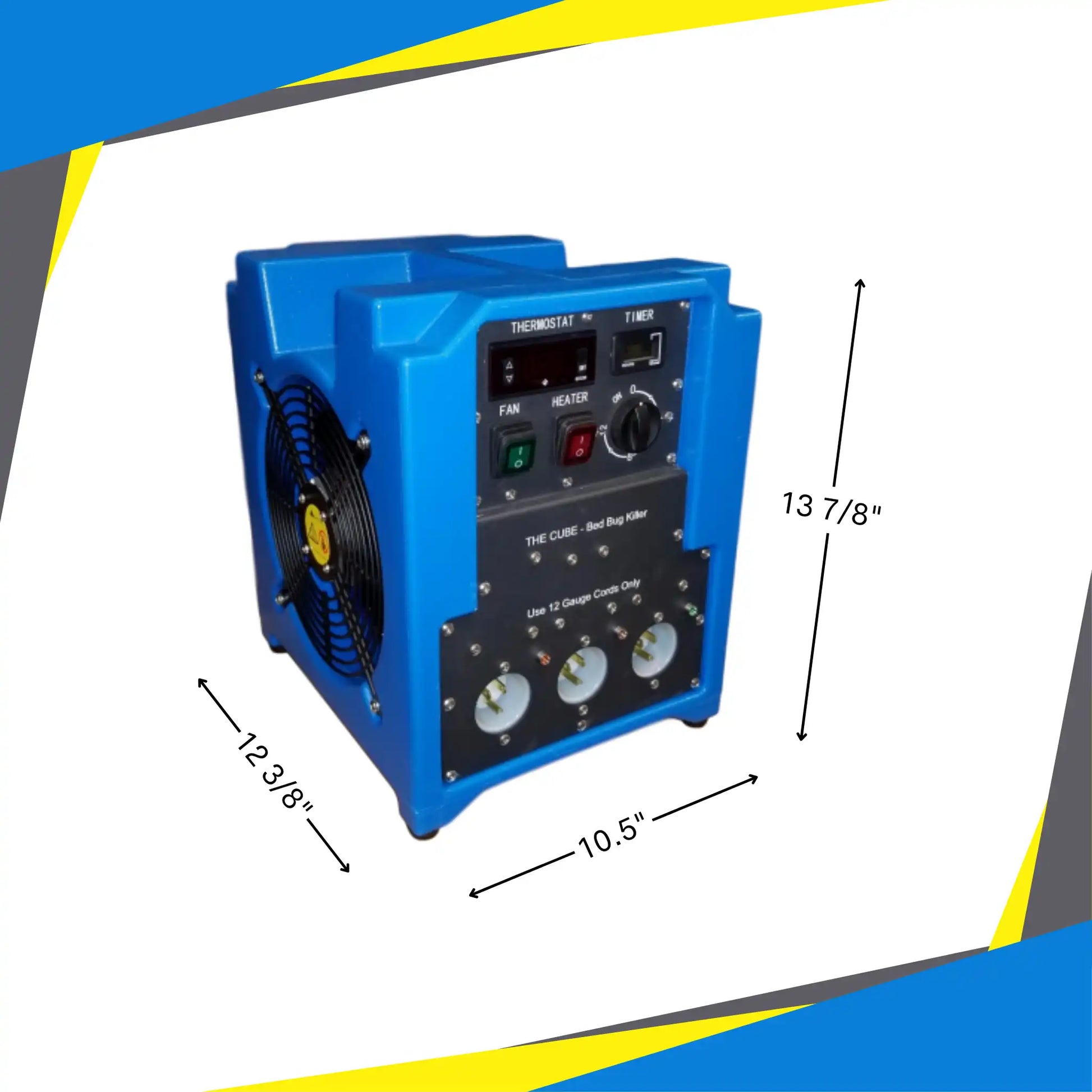 ASD Cube Heater beside measuring tape showing compact size and height
