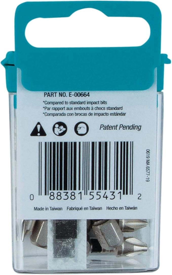 back of makita phillips bit box showing product specs and upc
