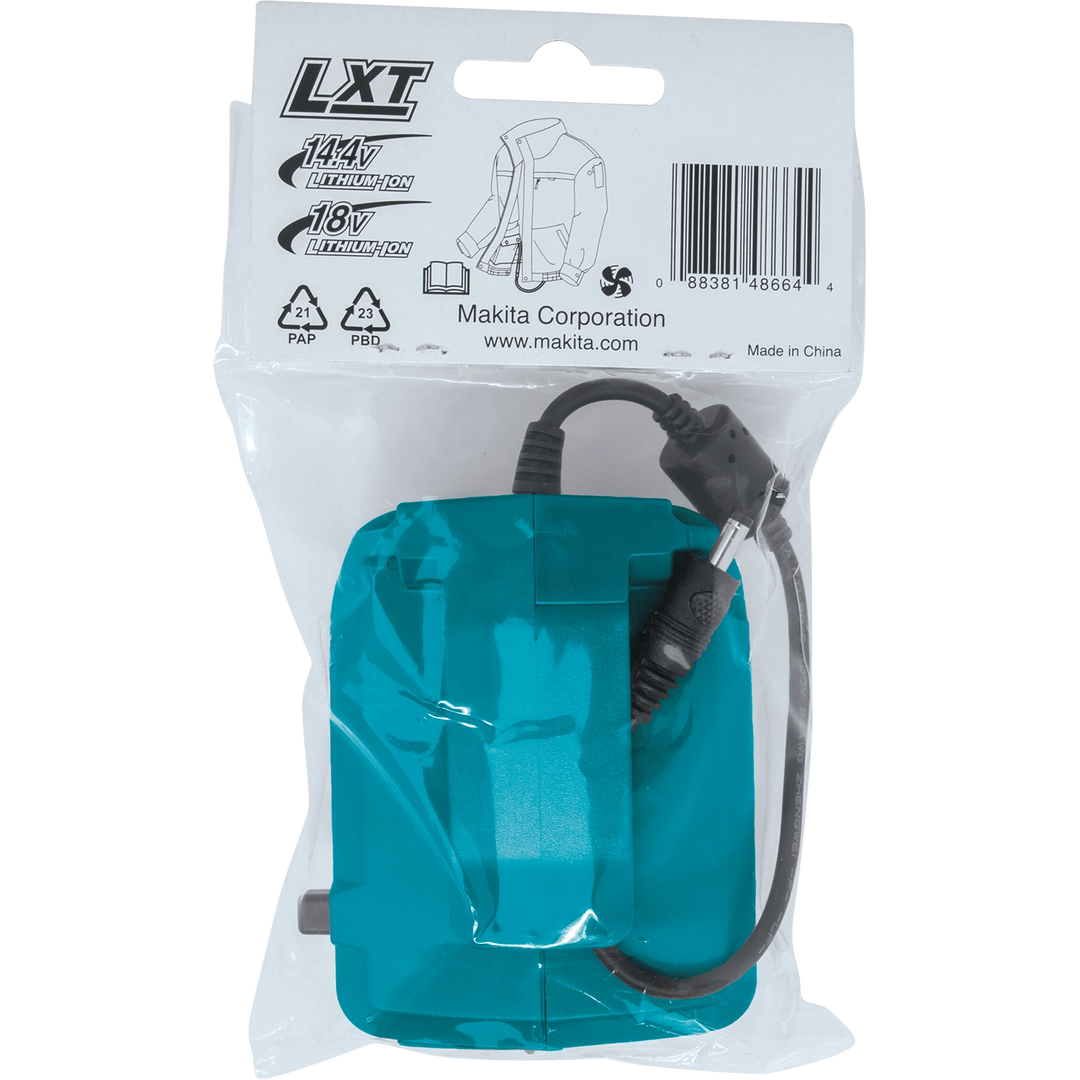 back of makita 18v lxt power source packaging listing specifications and features
