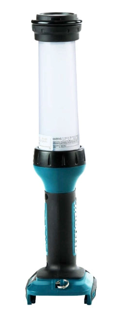 back view of makita lantern flashlight showing battery compartment and hook
