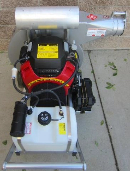 Back view of Vortec insulation vacuum showing discharge and frame structure
