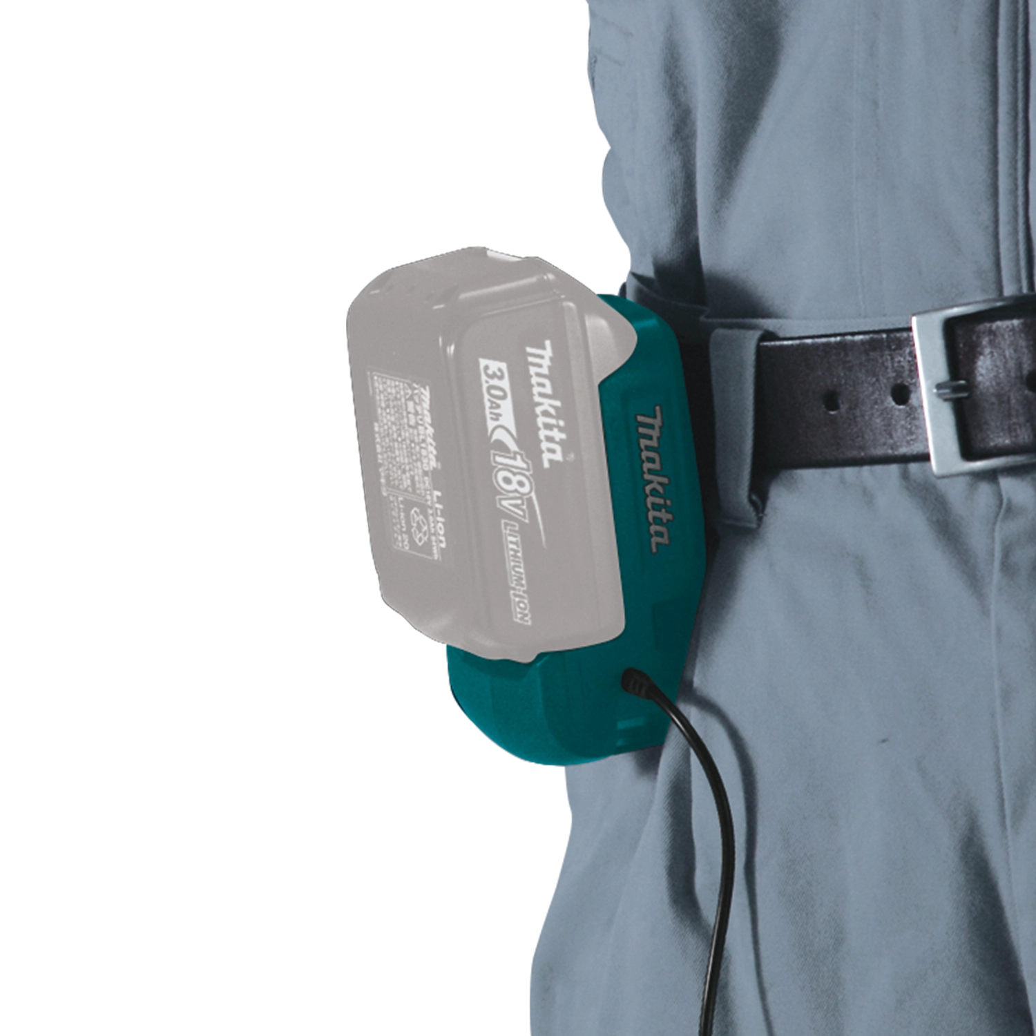 battery pack connected to makita 18v lxt led headlamp for extended run time
