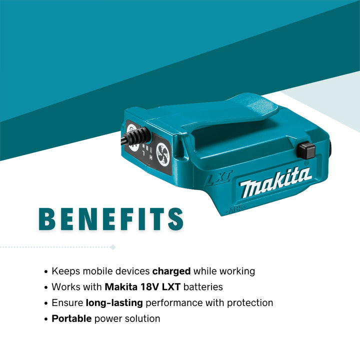 benefits of makita 18v lxt power source including fast usb charging and portability

