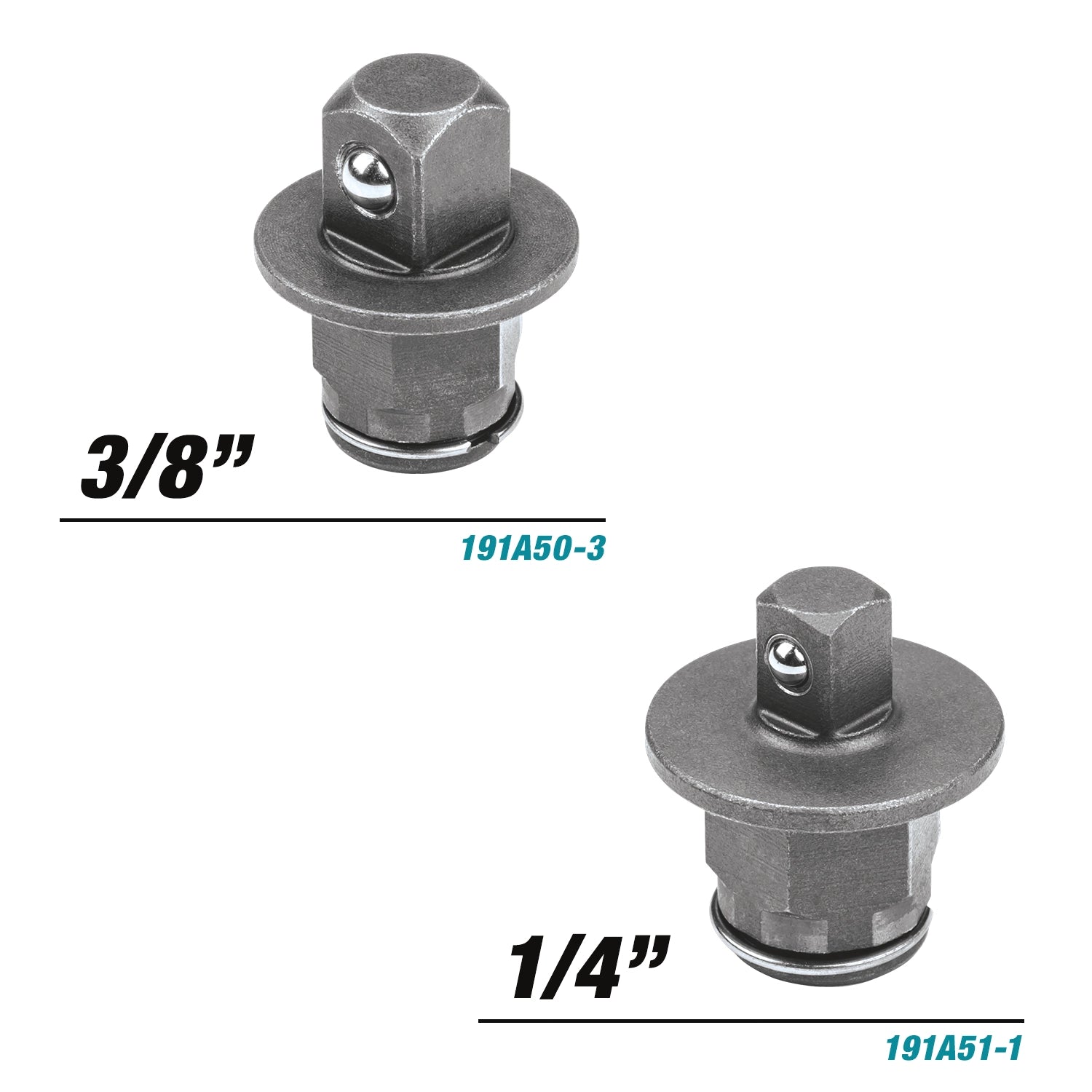 close-up of 3/8 inch and 1/4 inch bit sizes for makita xrw01z cordless ratchet
