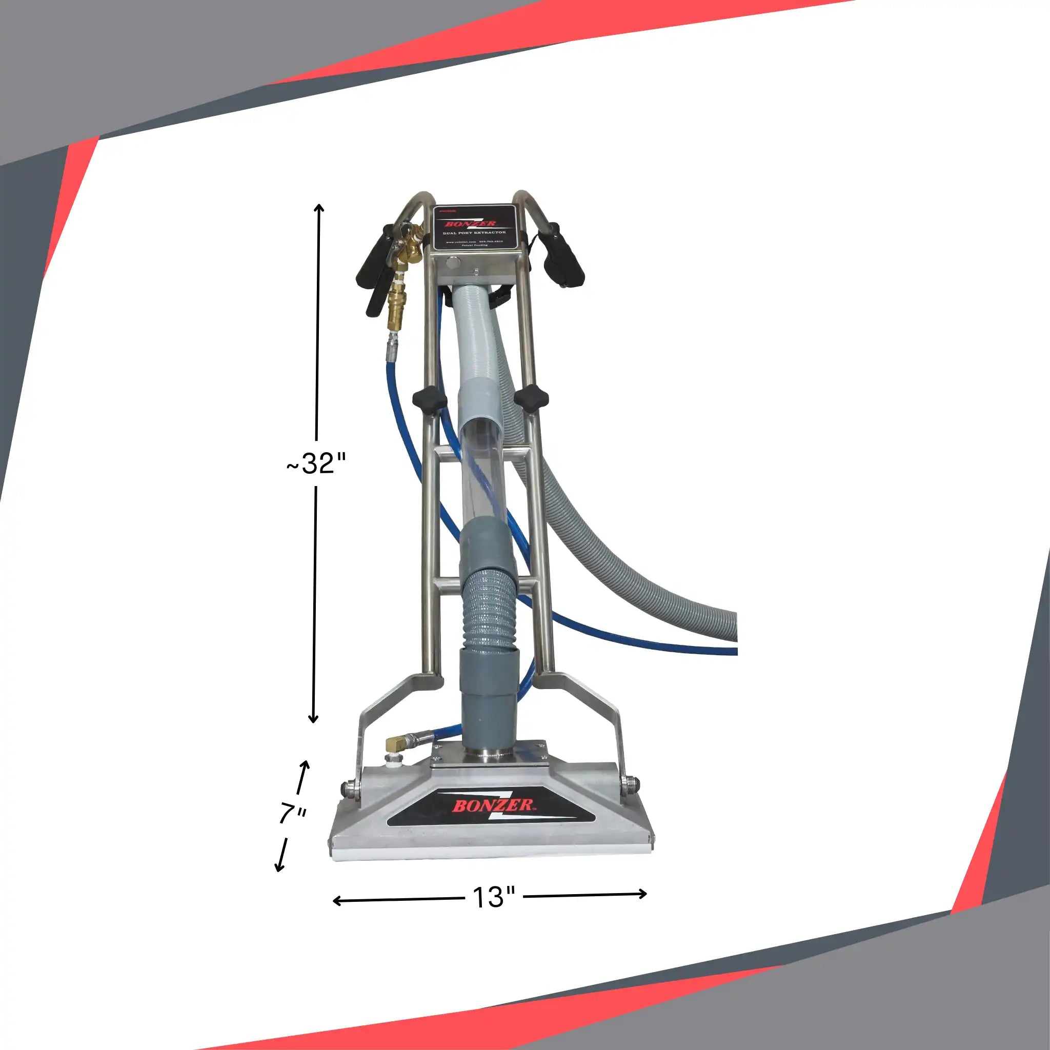 Bonzer extractor placed next to measuring tool for size reference

