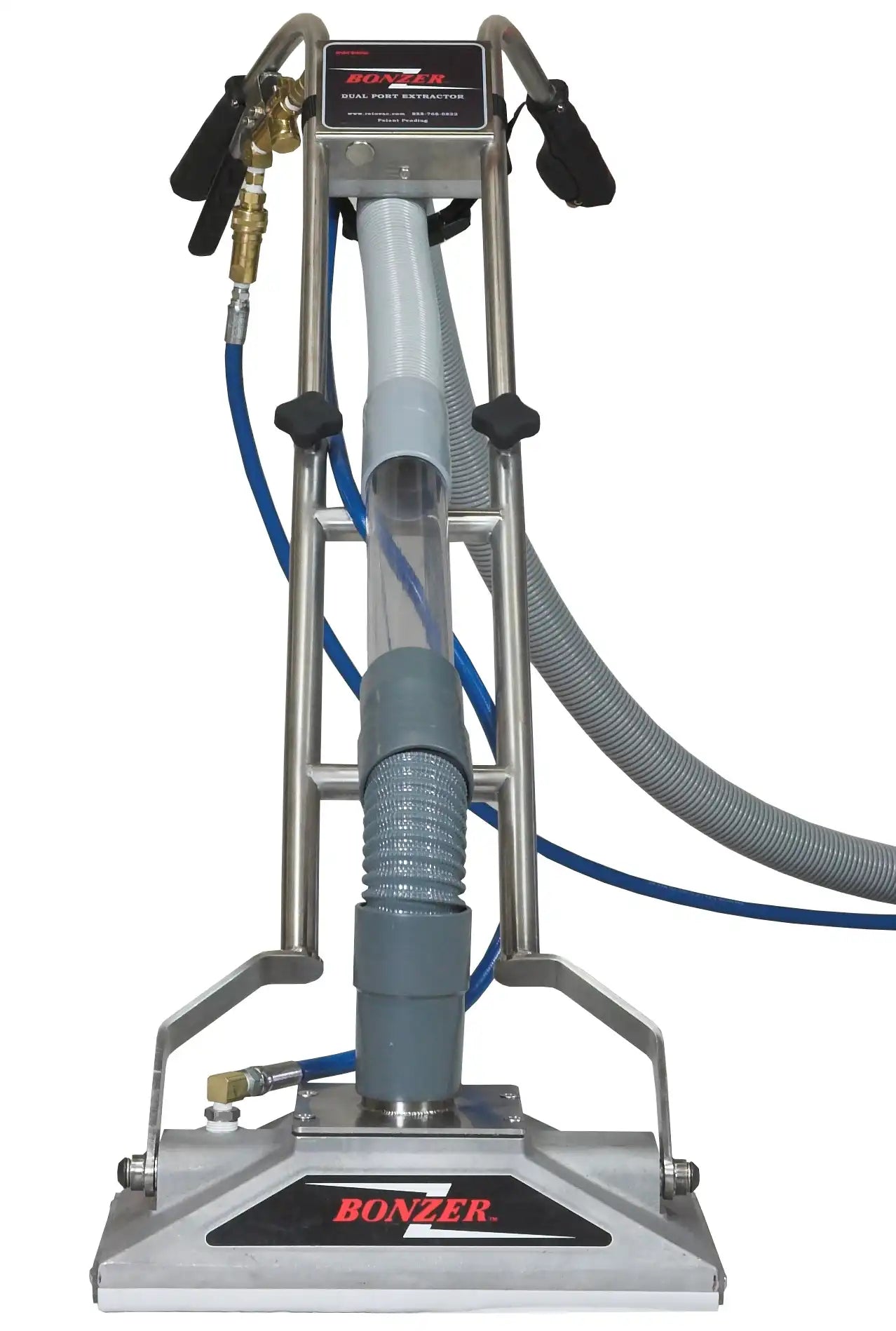 Front view of Bonzer extractor showing clear sight tube and ergonomic handle
