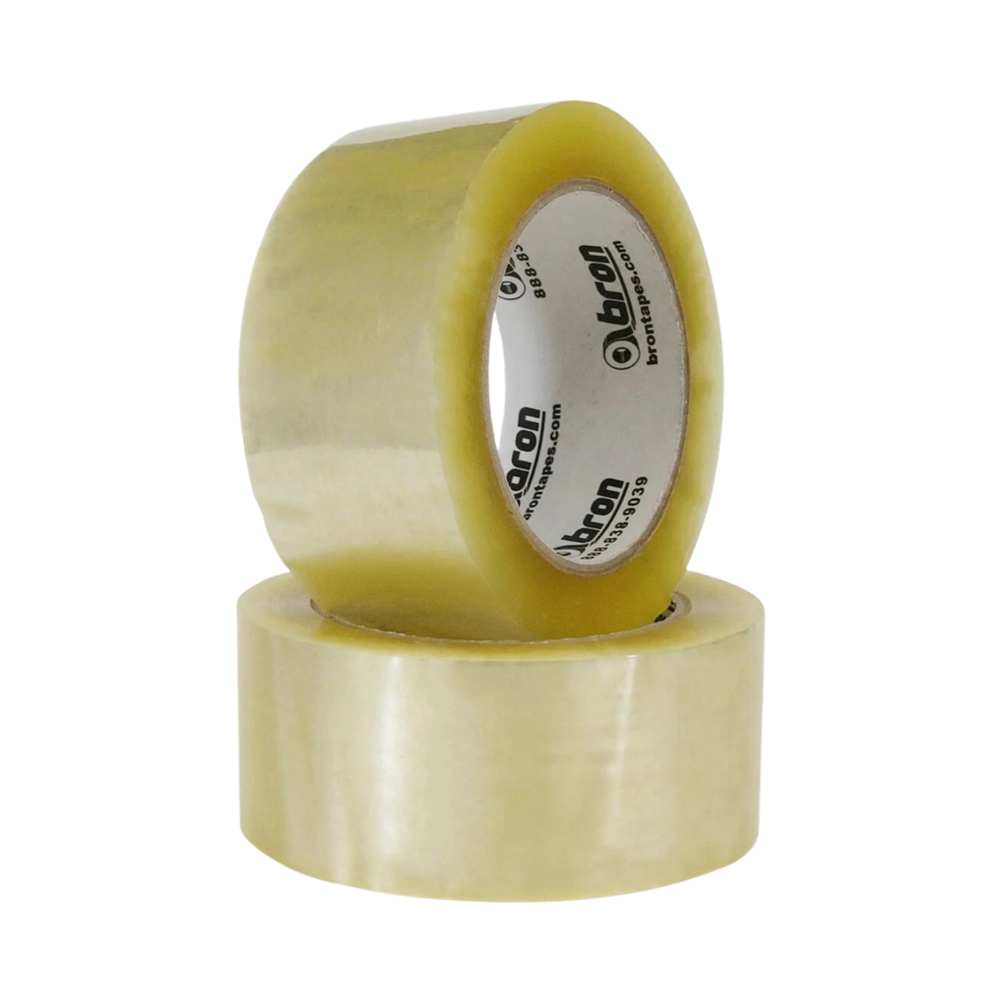 Front view of Bron Clear Packing Tape roll showing full diameter and label
