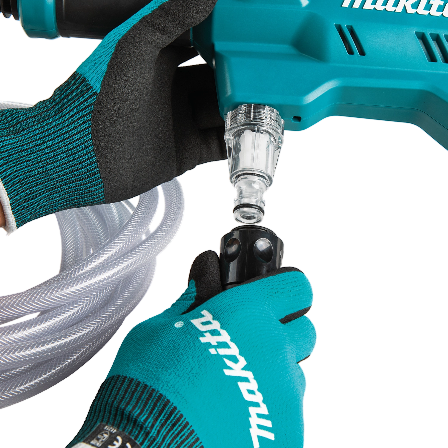 Makita power tool with a hose attachment on a white background