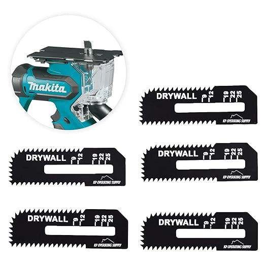 Caliastro drywall blades shown next to Makita cut-out saw for compatibility display

