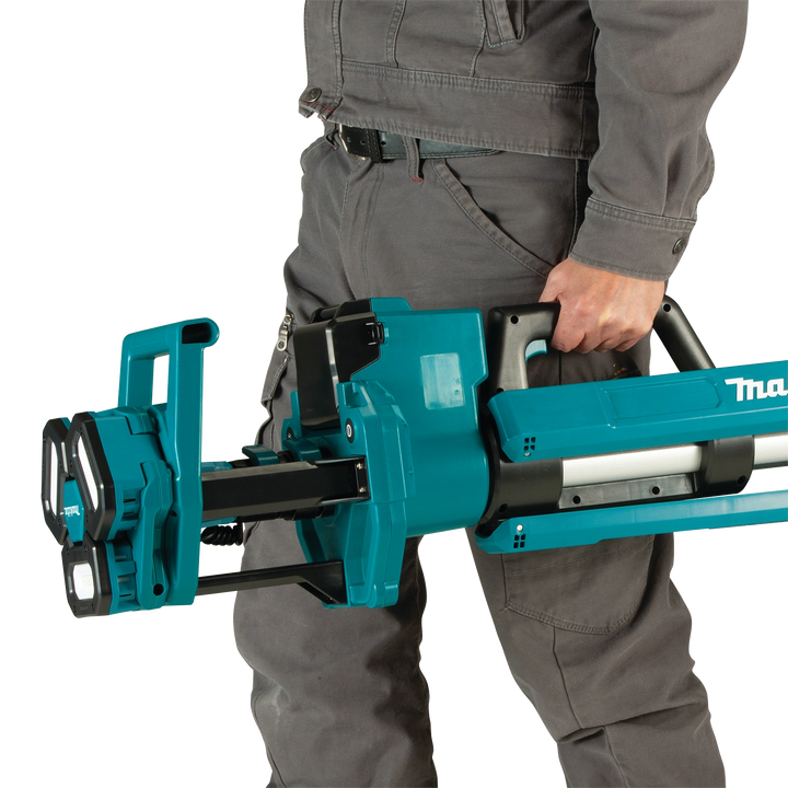 carrying makita 18v lxt tower work light with shoulder strap for easy transport
