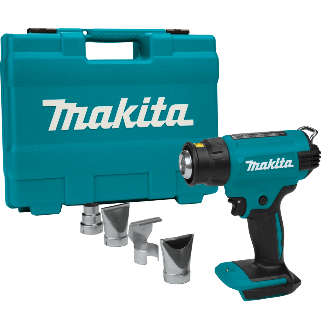 makita cordless heat gun stored in protective case with space for battery and accessories
