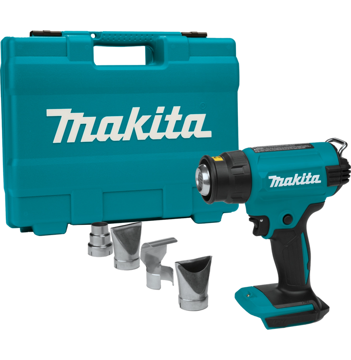 makita cordless heat gun stored in protective case with space for battery and accessories
