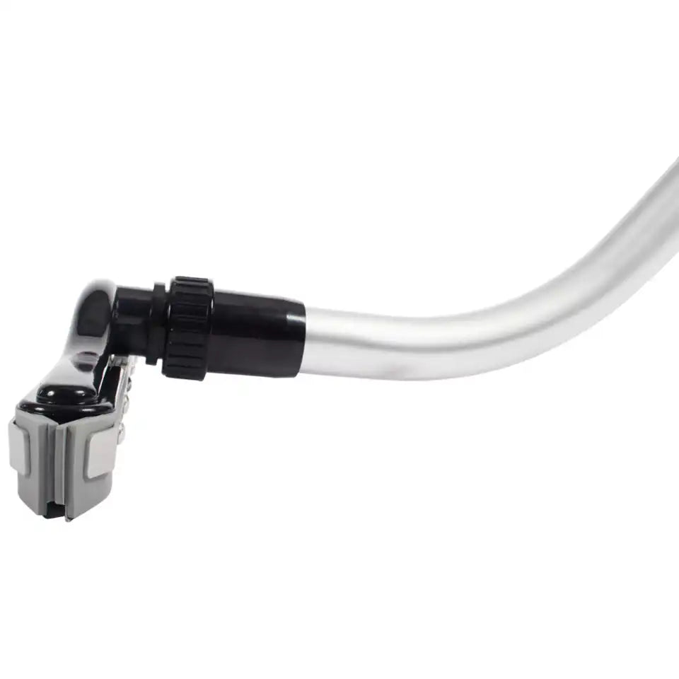 Side view of CenTec 14" squeegee tool connected to aluminum wand showing ergonomic bend and secure locking collar.