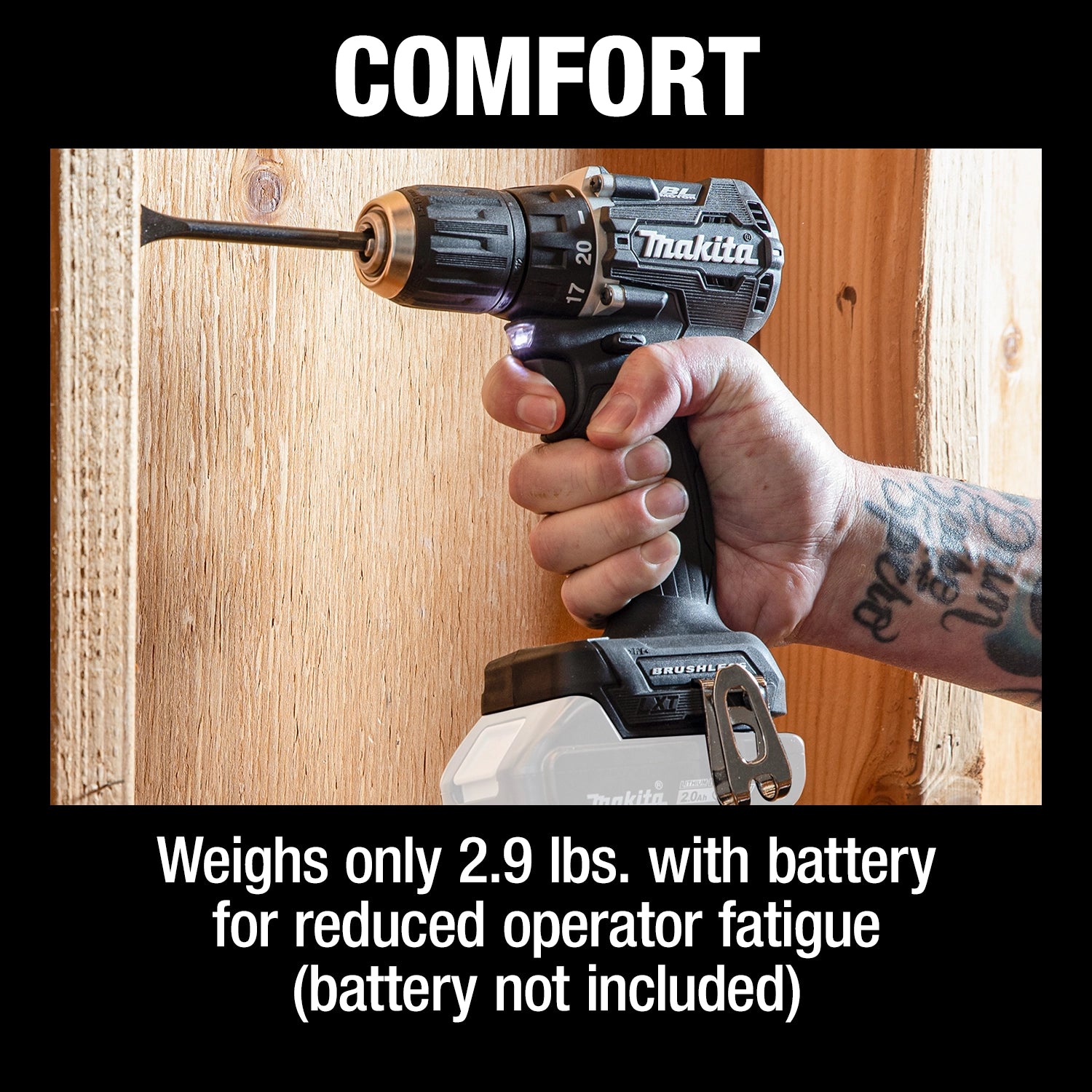 ergonomic handle of makita sub compact drill for maximum comfort
