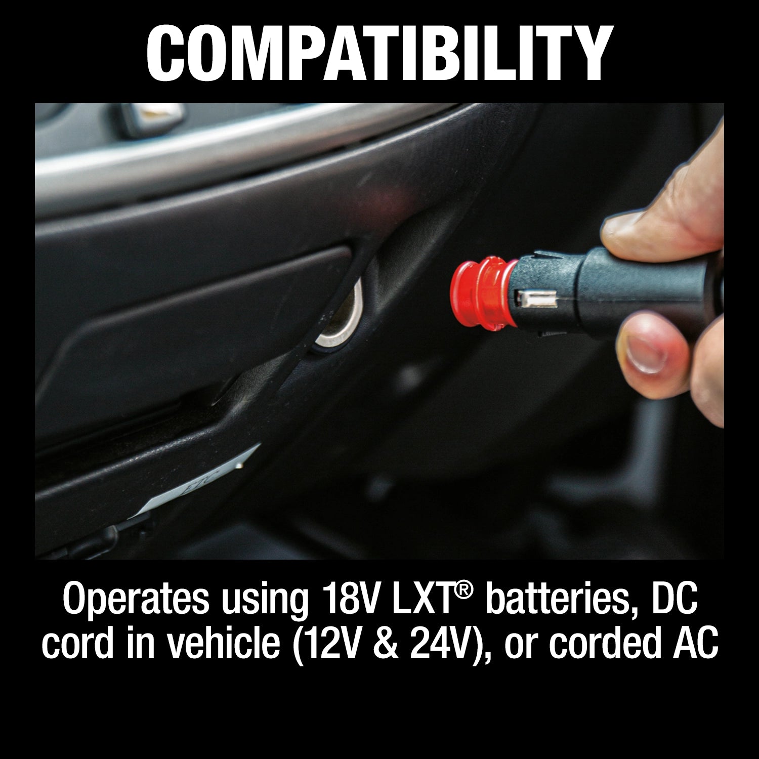 multiple power source compatibility of makita cooler warmer box including battery and ac input
