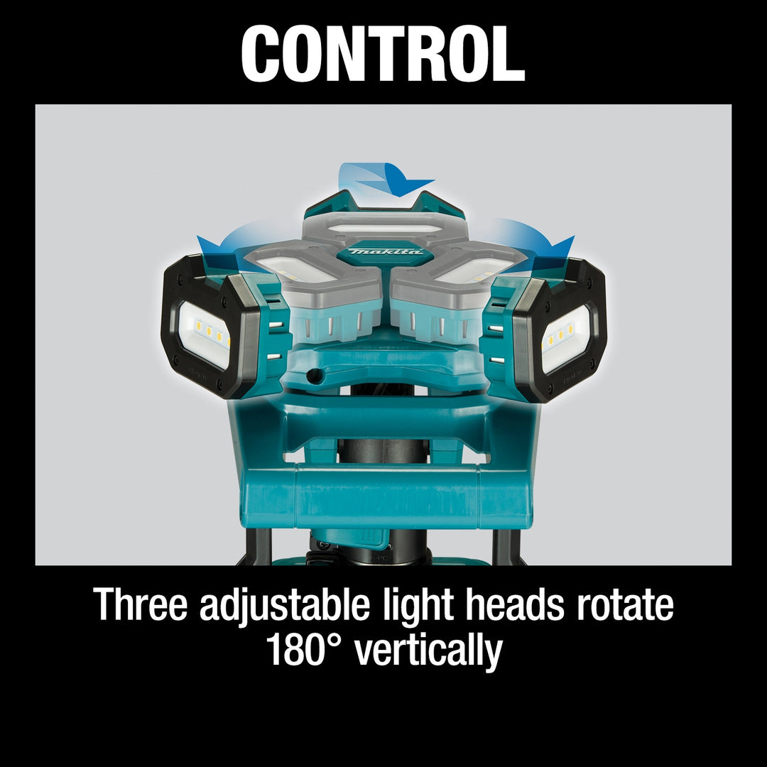 control interface on makita tower work light showing power button and brightness selector

