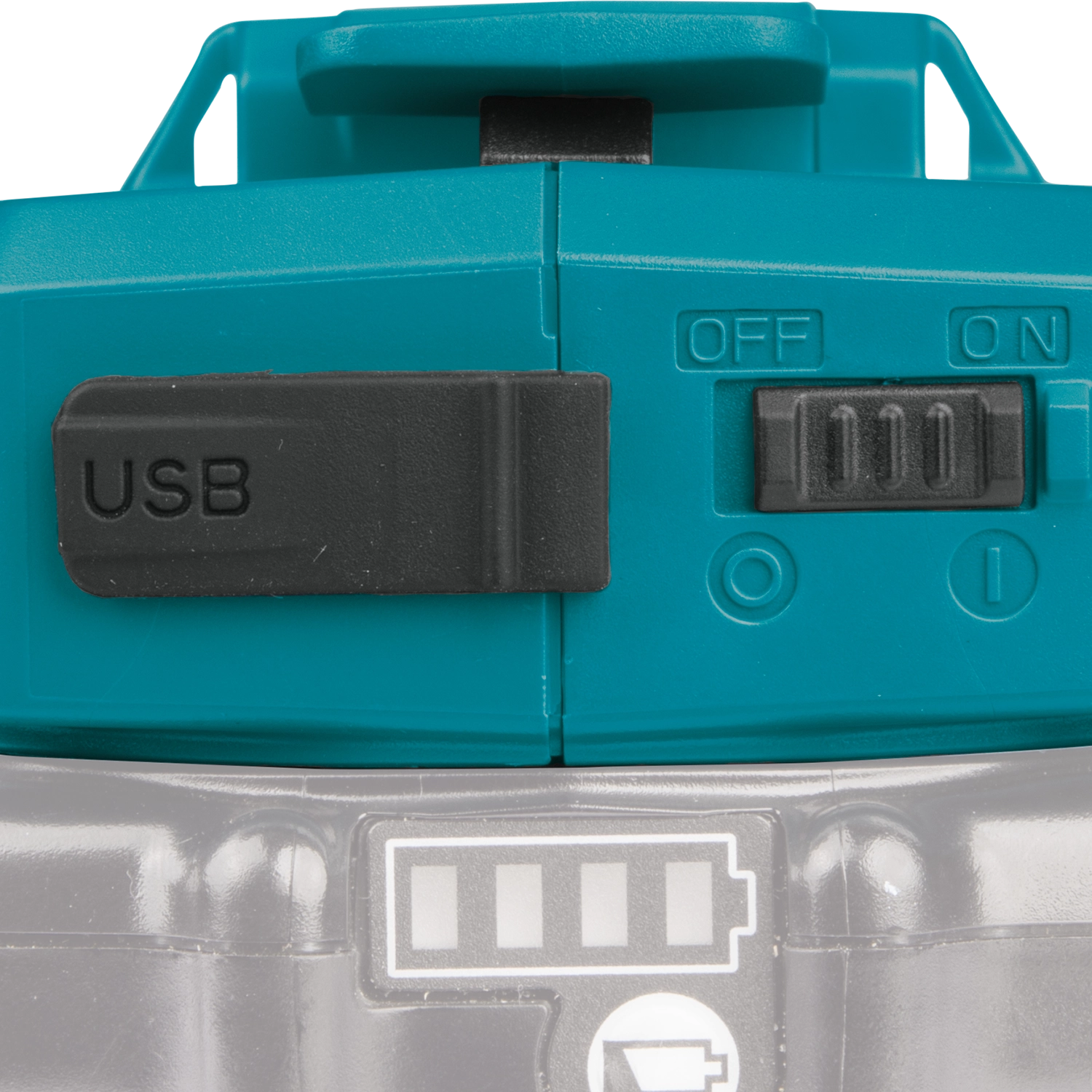close-up of controls on makita 18v lxt power source including led indicator
