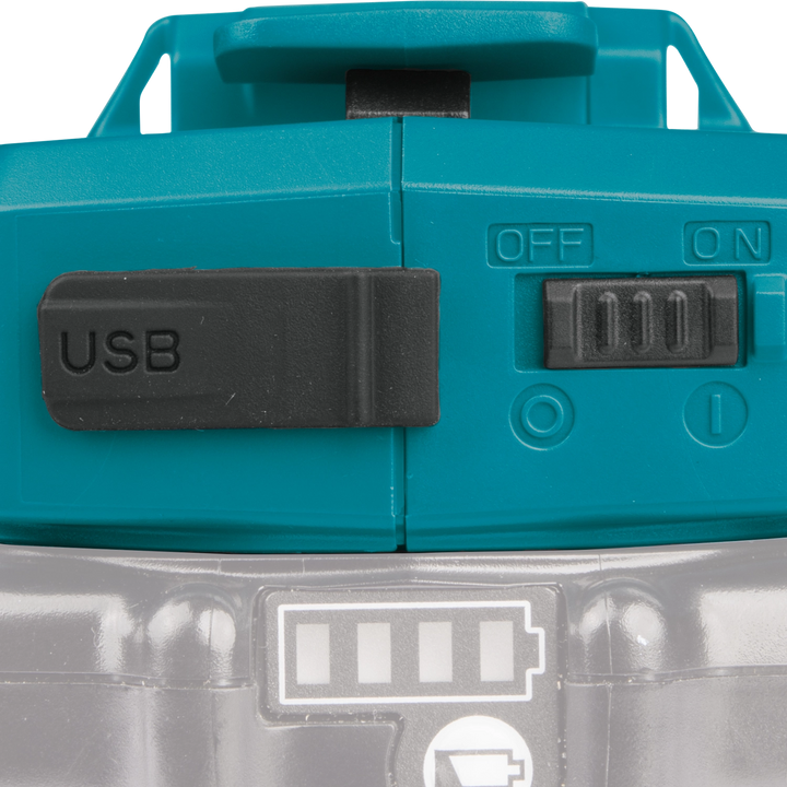close-up of controls on makita 18v lxt power source including led indicator

