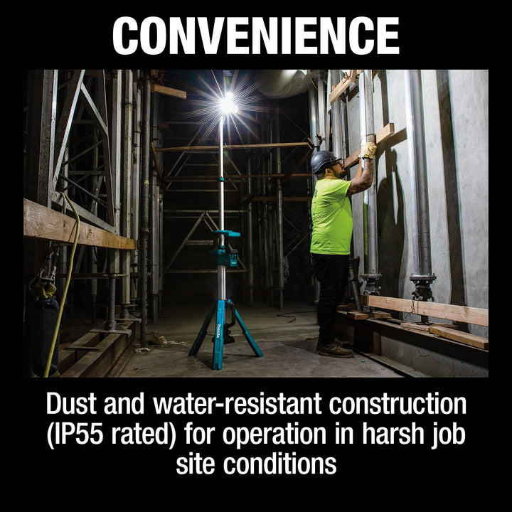 convenient features of makita tower light including foldability and strap for portability
