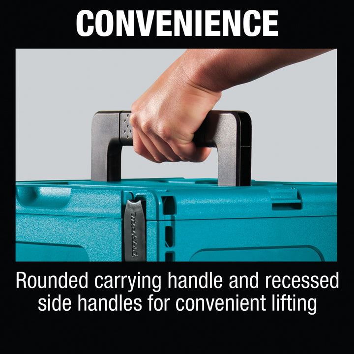 makita case provides convenience with ergonomic handle and secure latch
