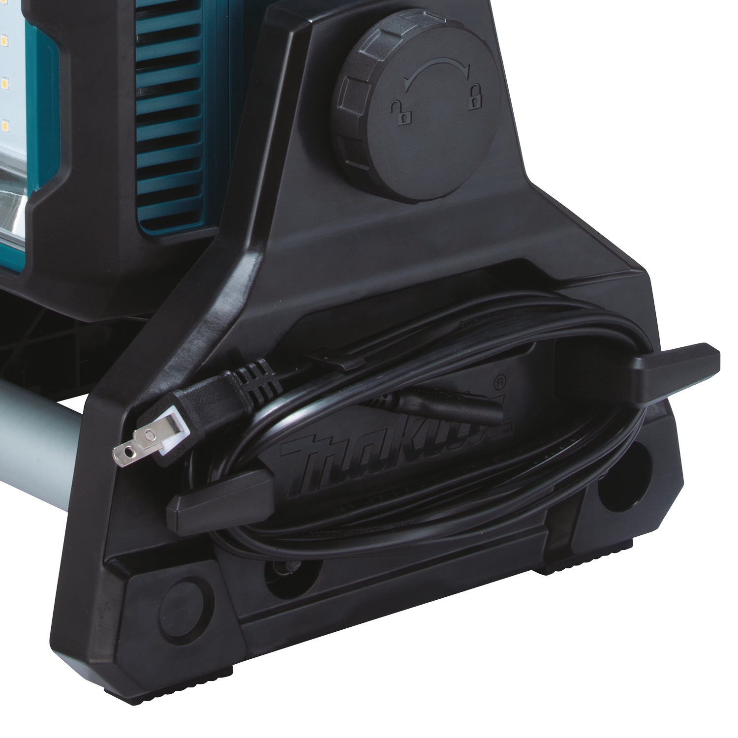 makita dml811 led work light with power cord neatly wrapped for storage
