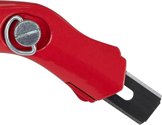 Close-up of Cut & Jam carpet knife blade and body showing sharp edge and control grip
