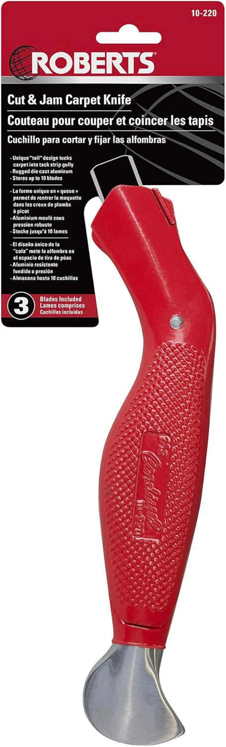 Cut & Jam carpet knife in retail packaging with product labeling and visible blade
