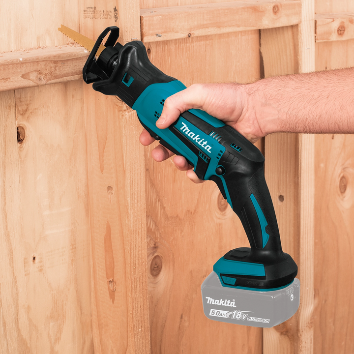 cutting wood with makita 18v lxt compact recipro saw showing clean cut performance
