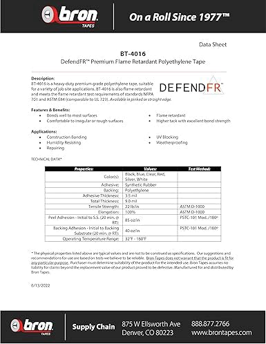 DefendFR pinked poly tape shown with labeled specs for restoration professionals
