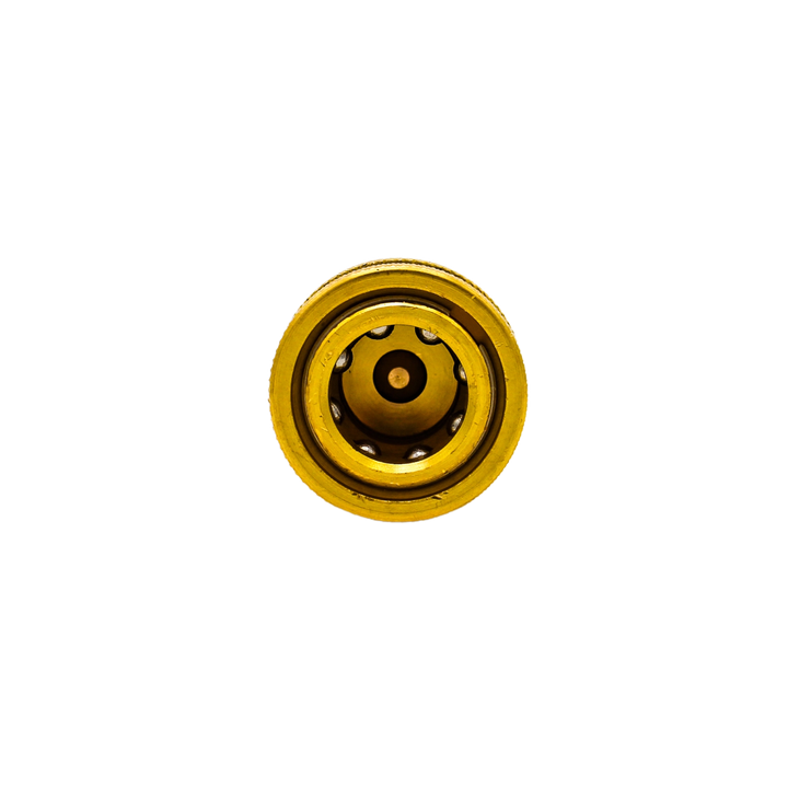 Back view of DQ2001 brass female connector highlighting threaded rear opening
