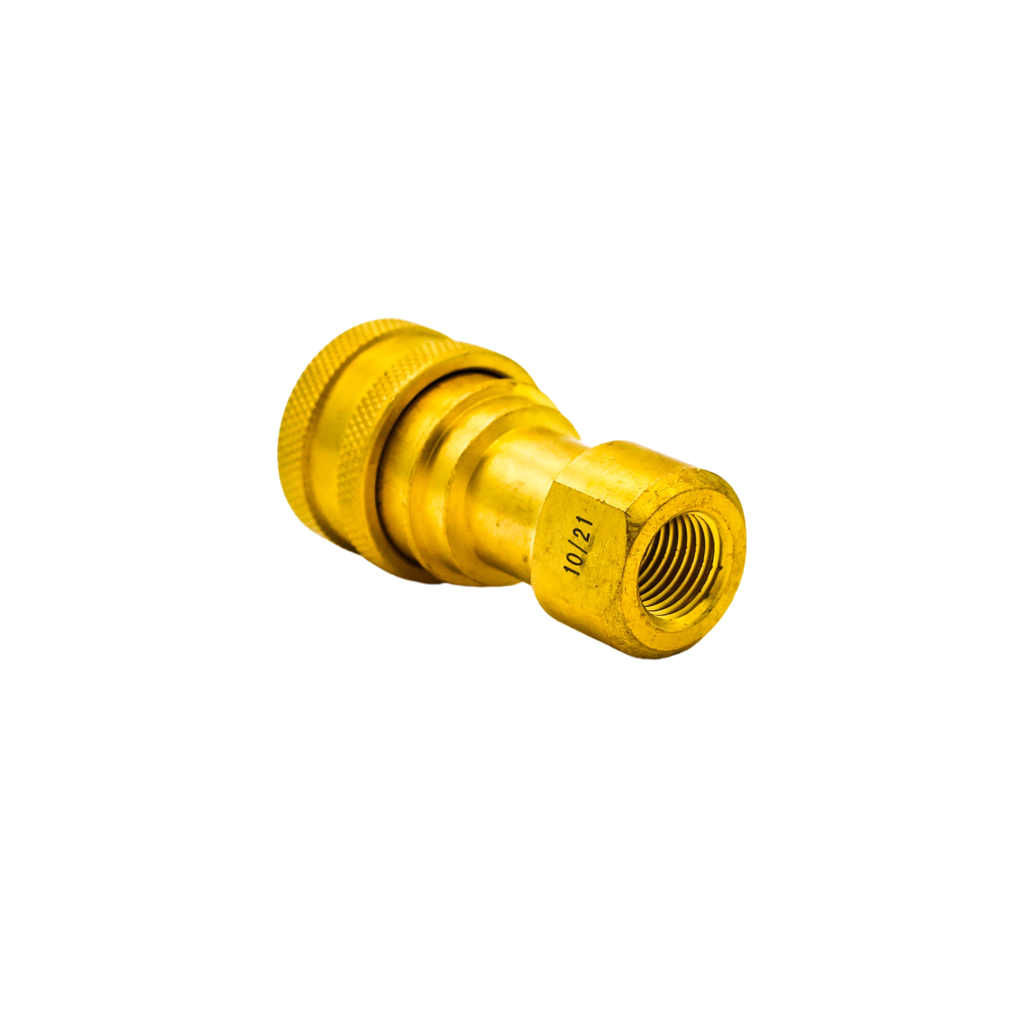 Left angle of DQ2001 quick connect showing Viton seals and coupling shape
