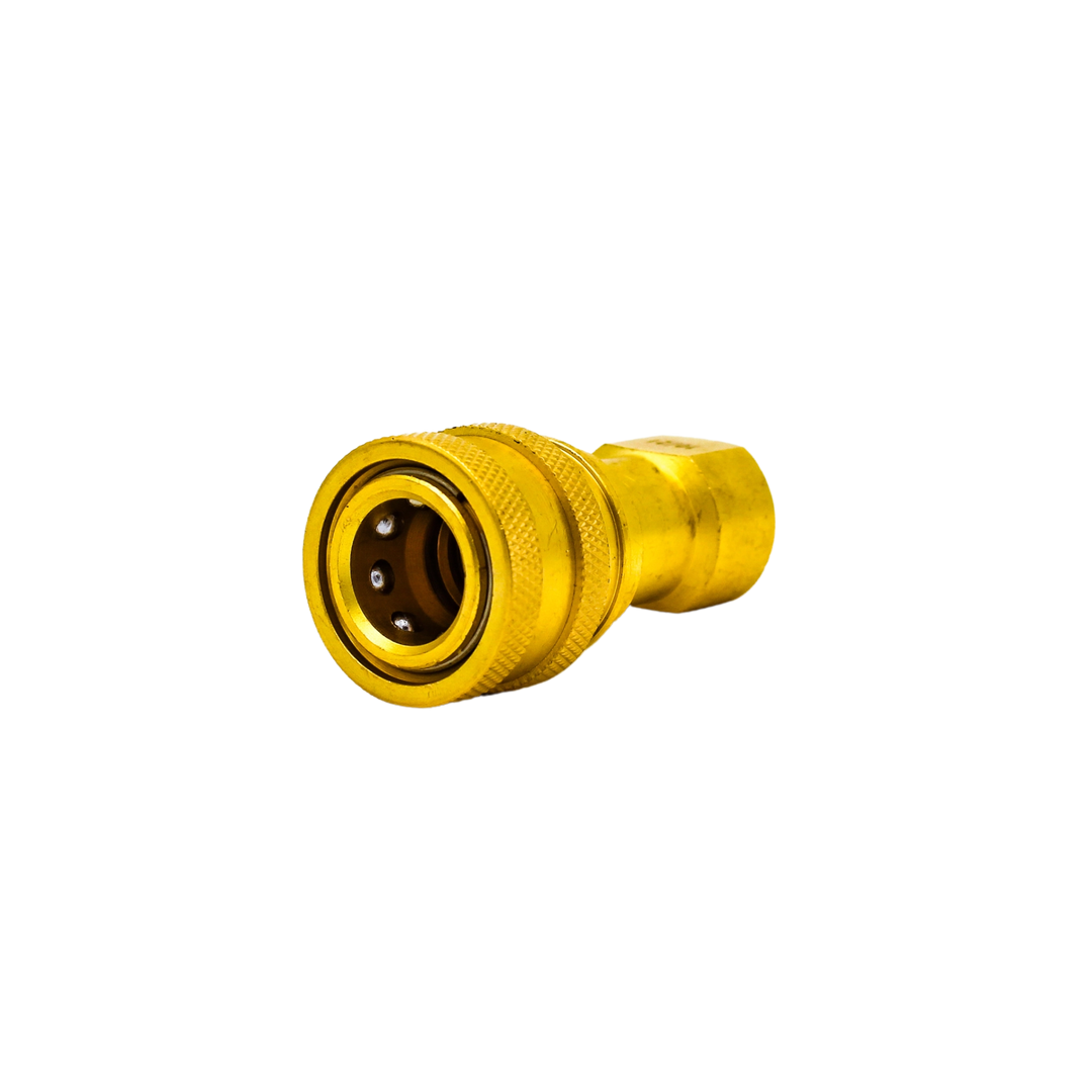 Left back angle of DQ2001 quick connect showing curvature and locking mechanism
