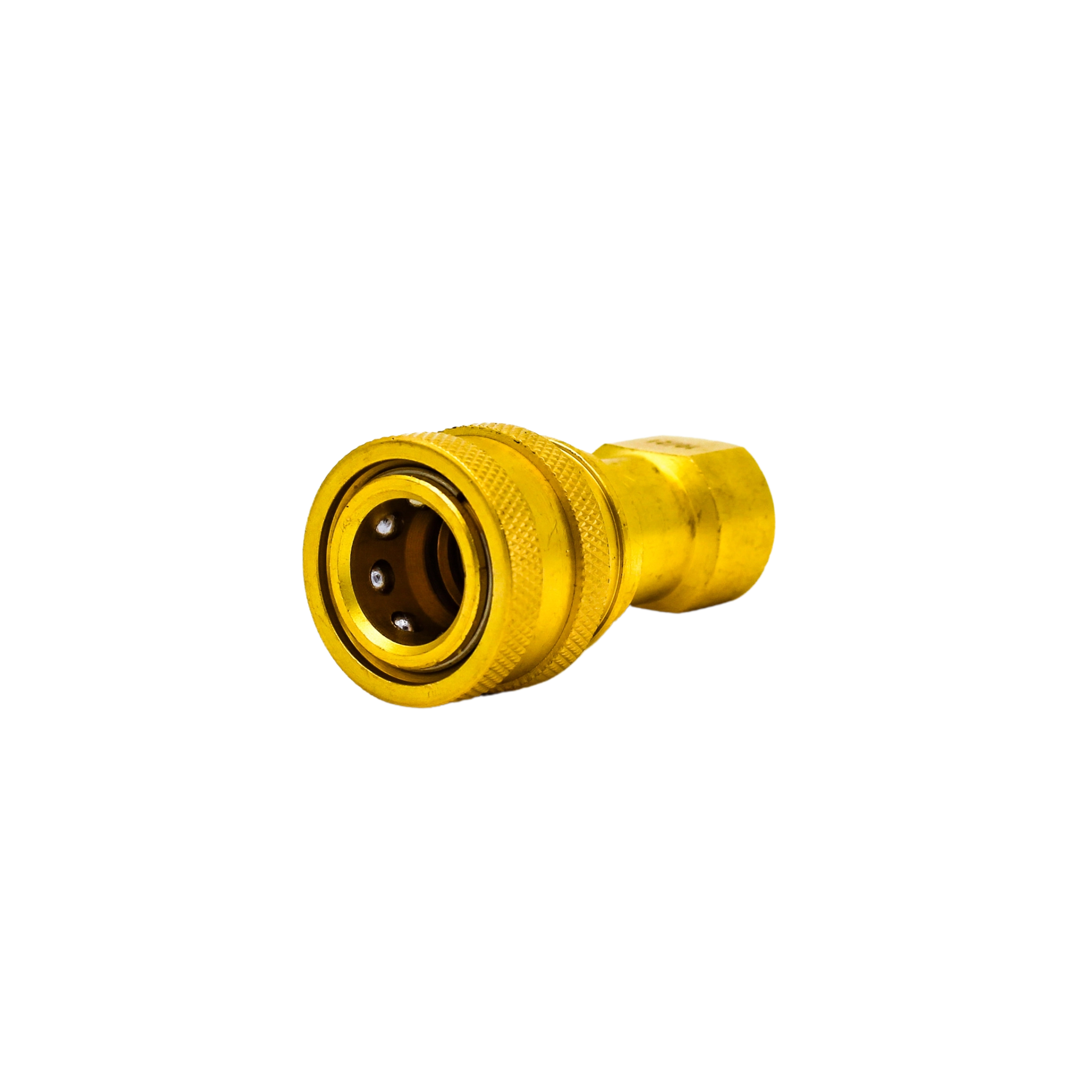 Left back angle of DQ2001 quick connect showing curvature and locking mechanism
