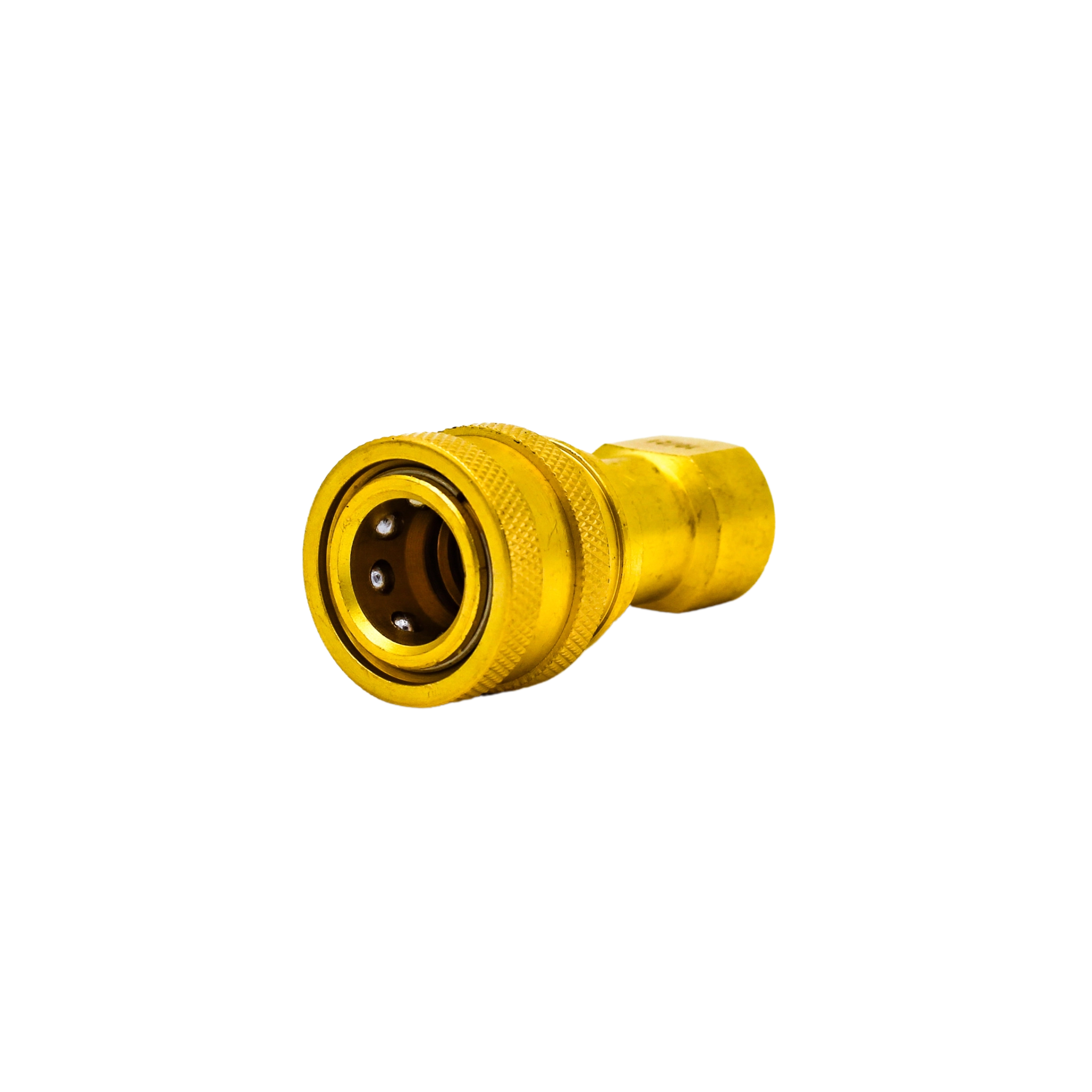 Left back angle of DQ2001 quick connect showing curvature and locking mechanism
