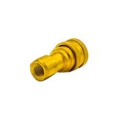 Right angle view of DQ2001 brass female quick connect showing body profile and inlet

