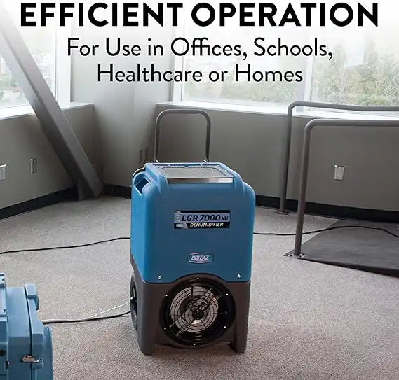 Dri-Eaz LGR 7000 XLi Dehumidifier operating quietly in an office setting, ideal for schools, healthcare, and homes